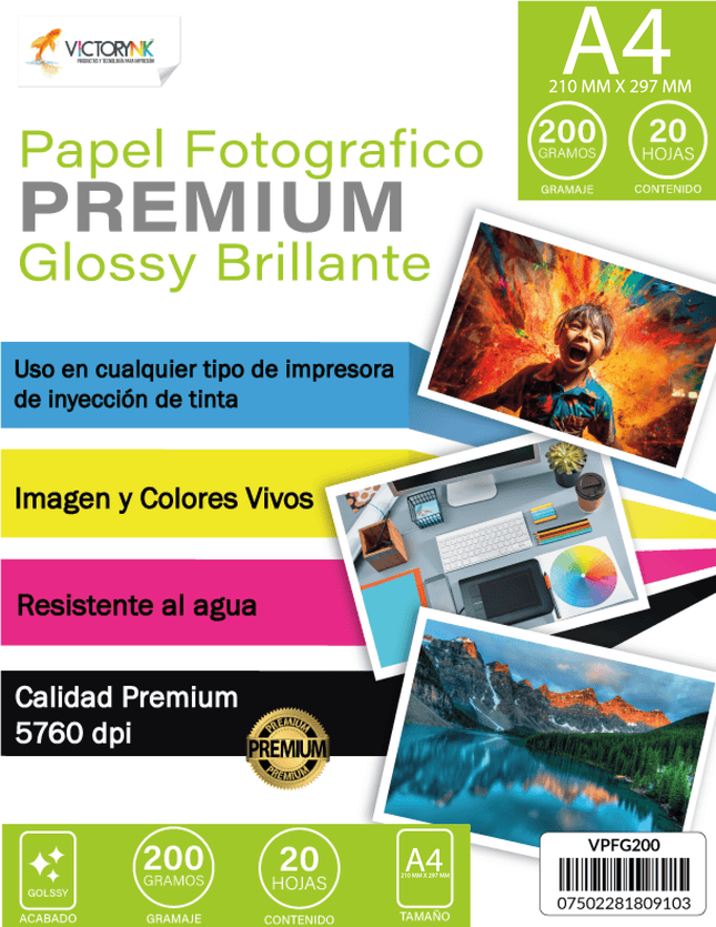 Papel Fotográfico Victorynk Glossy A4 20 Hojas 200gr