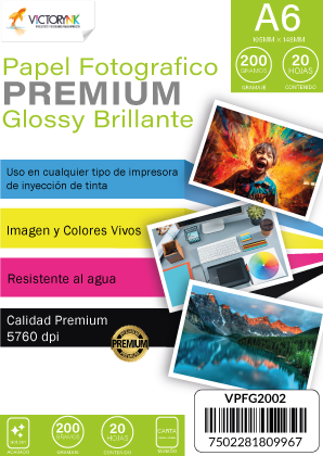 Pack 3 pz Papel A6 Foto Glossy 20 Hojas C/U, 200gr