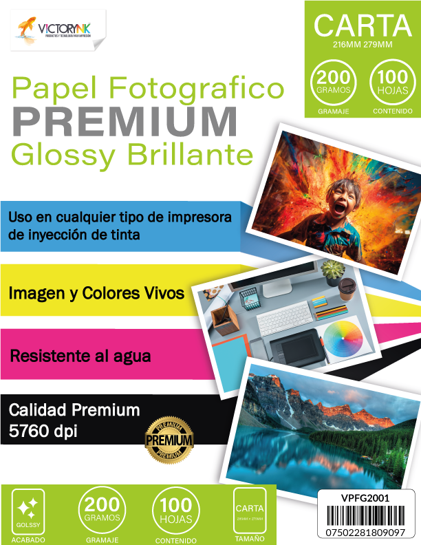 Papel Fotográfico Glossy Victorynk Carta 100 Hojas 200 Gr
