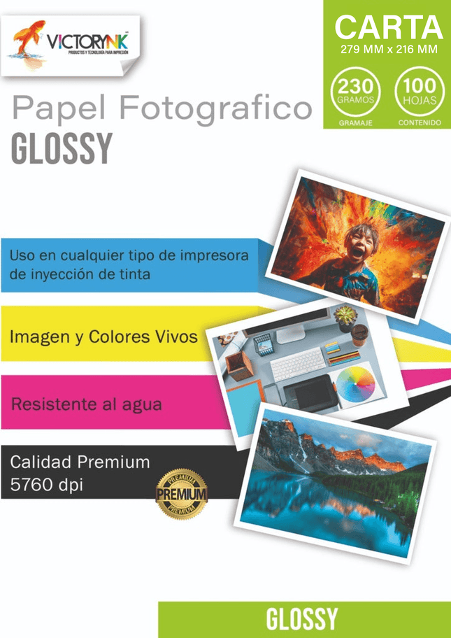 Papel Fotográfico Glossy Victorynk Carta 100 Hojas, 230gr
