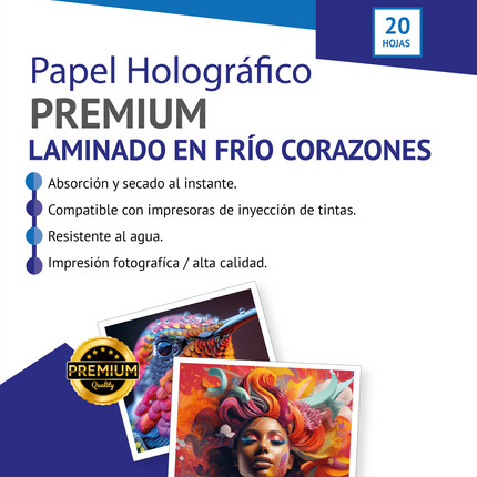 Papel Laminado Holografico En Frio Corazones 20 Hojas A4