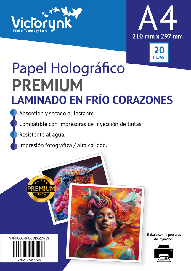 Papel Laminado Holografico En Frio Corazones 20 Hojas A4