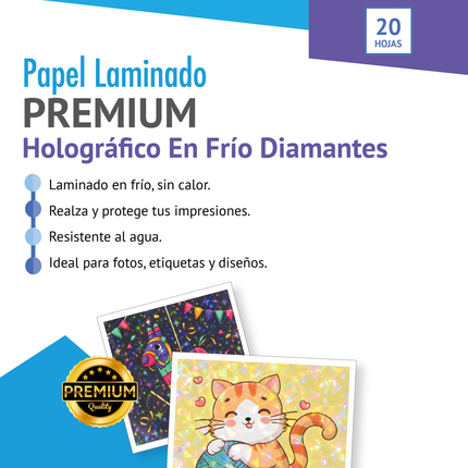 Papel Laminado Holografico En Frio Diamante 20 Hojas A4
