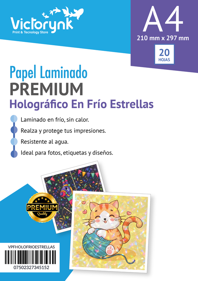 Papel Laminado Holografico En Frio Estrellas 20 Hojas A4