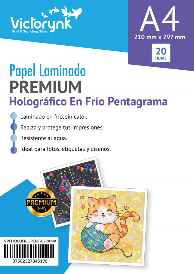 Papel Laminado Holografico En Frio Pentagrama 20 Pzs A4