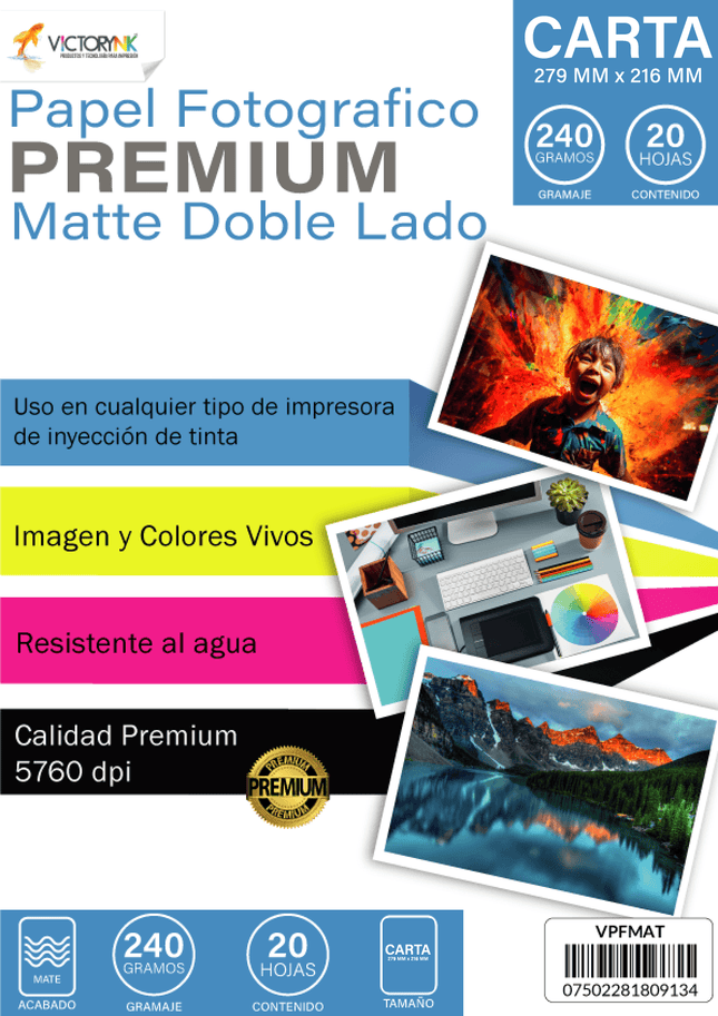 Papel Fotografico Mate Doble Lado Carta(279 x 216 mm) /20 Hojas 240gr