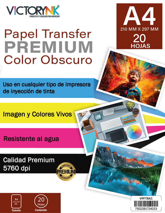 Pack 10 Hojas Papel Transfer Victorynk A4 Colores Obscuro