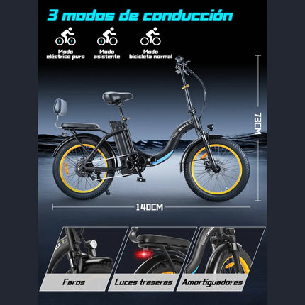 Bicicleta Eléctrica Plegable Honey Whale BW02 Negro