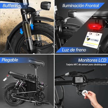 Bicicleta Eléctrica Plegable Honey Whale S6-S Pro Negro