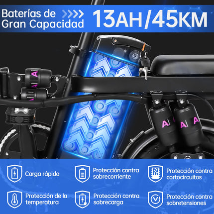 Bicicleta Eléctrica Plegable Honey Whale S6-S Pro Negro