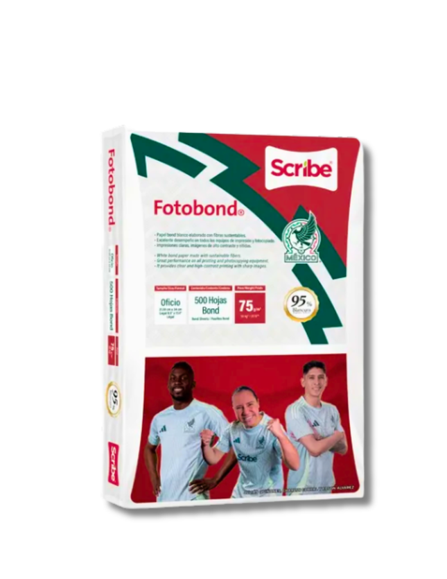 Papel Cortado Scribe Fotobond Oficio 75gr 95% Blancura Rojo, 500 Hojas