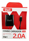 Cargador combo USB a tipo V8, 2.0A Owii CHA001