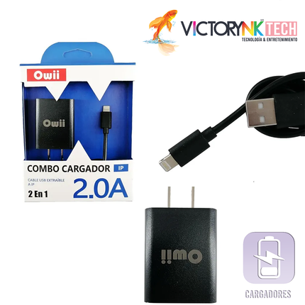 Cargador combo USB a tipo ios iphone, 2.0A Owii CHA002