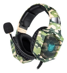 Audifonos de Diadema Gaming con luz led RGB retroilumin con micrófono Color Militar verde con café Onikuma JustOne OS884MV