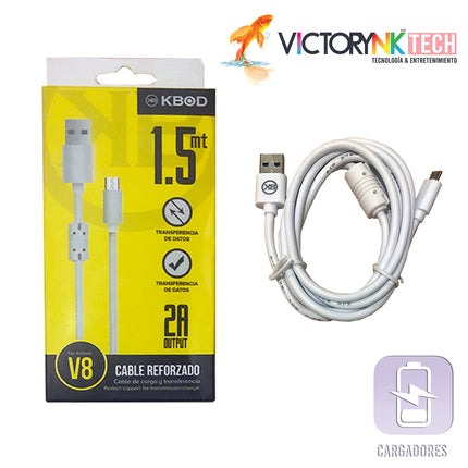 Cable cargador y transmisor de datos tipo V8 carga rápida, reforzado, uso rudo 2.4A, 1mKbod TKBCBO5826
