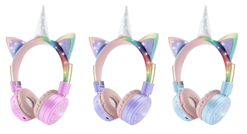 Auriculares para niños, unicornio, luz LED que cambia de color, auriculares  inalámbricos Bluetooth para niños, niñas, niños, escuela, audífonos