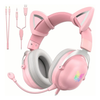 Audifono diadema gaming de gato catear con microfono, 3.5mm, HiFi, alcance 5.0 negro con luz led RGB Onikuma B100