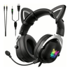Audifono diadema gaming de gato catear con microfono, 3.5mm, HiFi, alcance 5.0 negro con luz led RGB Onikuma B100