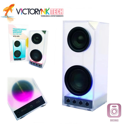 Bocina grande trasparente portátil  inalámbrica Bluetooth luces ritmicas BTS629 M26