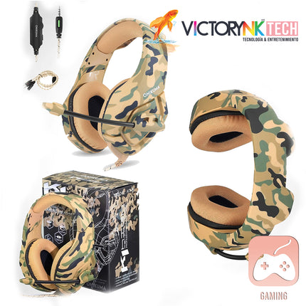 Audifonos On Ear Onikuma K1B Gaming con Micrófono, 3.5mm, HiFi, Alcance 5.0, Surround, Estilo Militar Café-Verde