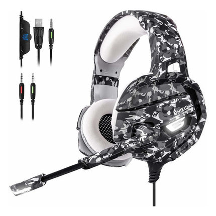 Audifonos On Ear Onikuma K1B Gaming con Micrófono, 3.5mm, HiFi, Alcance 5.0, Surround, Estilo Militar Blanco-Negro