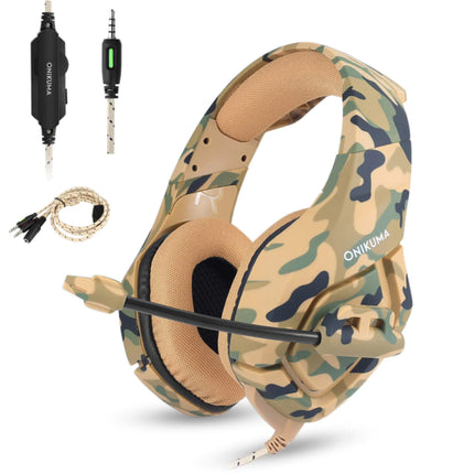Audifonos On Ear Onikuma K1B Gaming con Micrófono, 3.5mm, HiFi, Alcance 5.0, Surround, Estilo Militar Café-Verde