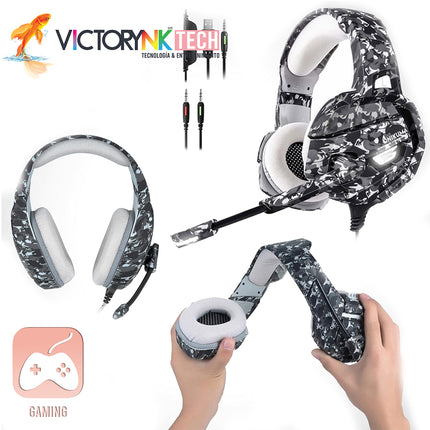 Audifonos On Ear Onikuma K1B Gaming con Micrófono, 3.5mm, HiFi, Alcance 5.0, Surround, Estilo Militar Blanco-Negro