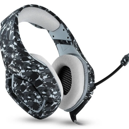 Audifonos On Ear Onikuma K8 Gaming con Micrófono 3.5mm HiFi, Alcance 5.0 Estilo Militar Blanco-Negro