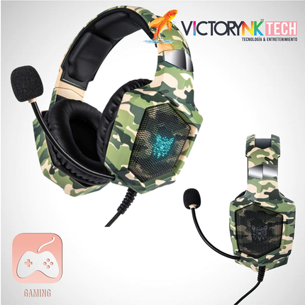 Audifonos On Ear Onikuma K8 Gaming con Micrófono, 3.5mm, HiFi, Alcance 5.0, Surround, Estilo Militar Café-Verde