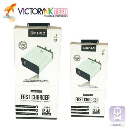 Cargador turbo carga rápida tipo V8, con 2 puertos USB, 2.4A 1m Kbod G131DUAL