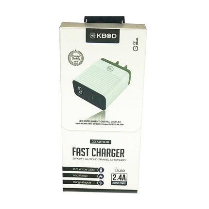 Cargador turbo carga rápida tipo V8, con 2 puertos USB, 2.4A 1m Kbod G131DUAL