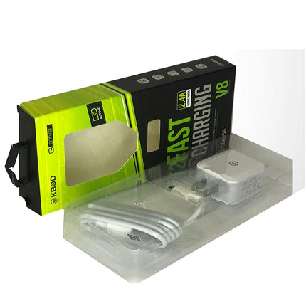 Cargador combo carga rápida USB a tipo V8, con 2 puertos USB, 2.4A, 1m Kbod G87V8