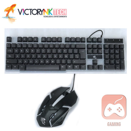 Kit de teclado y mouse gamer profesional retroilumin led, salida USB negro TEC013