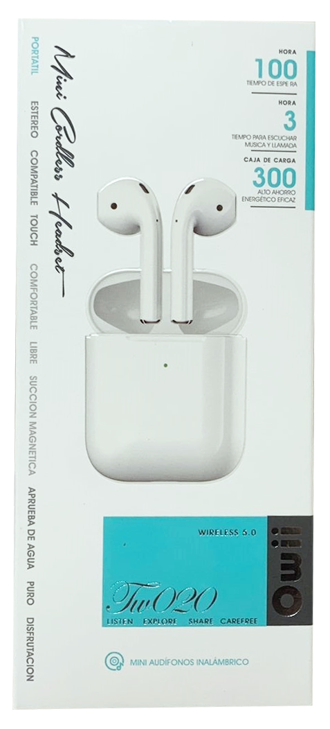 Audifonos mini in ear, manos libres bluetooth 5.0 free earbuds 10m con estuche pequeño 100 hrs TW020