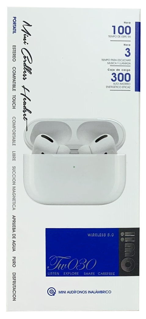 Audifonos mini in ear de gomita, manos libres bluetooth 5.0 free earbuds 10m con estuche rectangular 100 hrs TW030